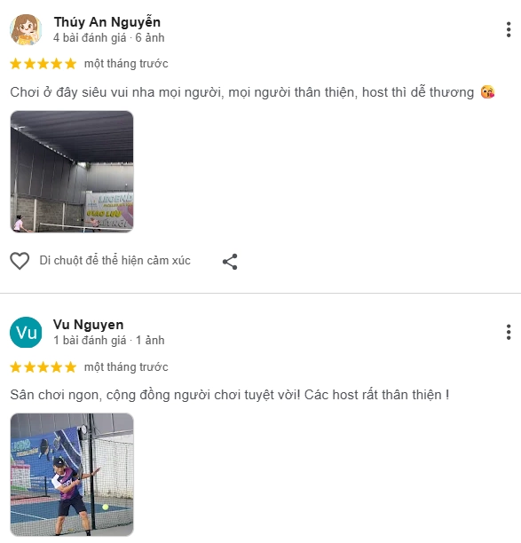 Đánh giá của người chơi tại sân Pickleball Legend