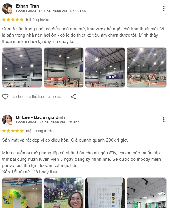 Đánh giá của người chơi tại sân Pickleball Level Up