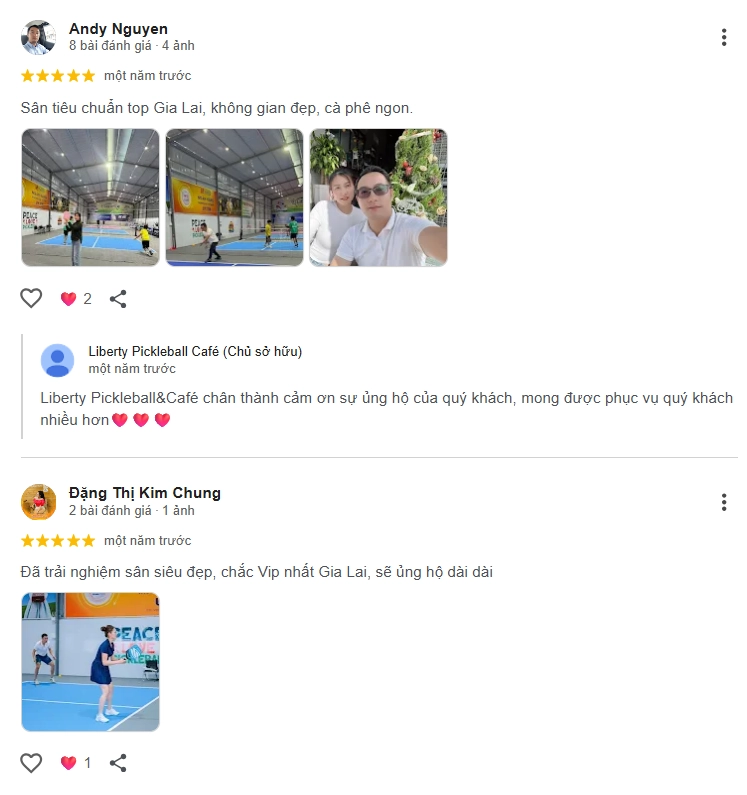 Đánh giá của người chơi tại sân Pickleball Liberty