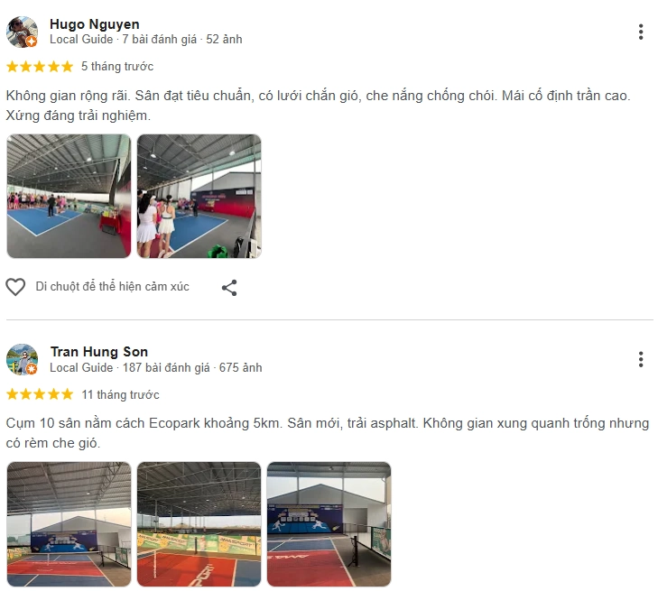 Đánh giá của người chơi tại sân Pickleball Long Hưng