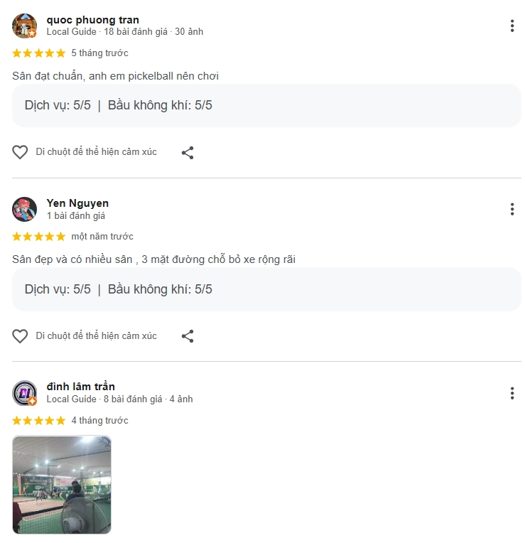 Đánh giá của người chơi tại sân Pickleball Louis Huế