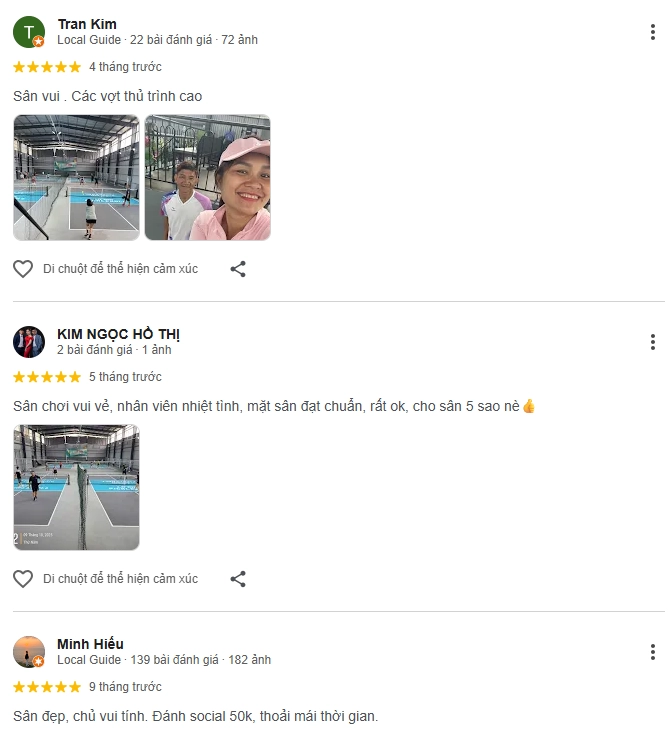 Đánh giá của người chơi tại sân Pickleball Lữ Gia Đà Lạt