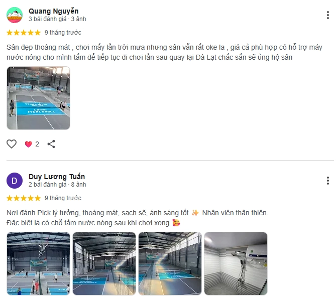 Đánh giá của người chơi tại sân Pickleball Lữ Gia Đà Lạt
