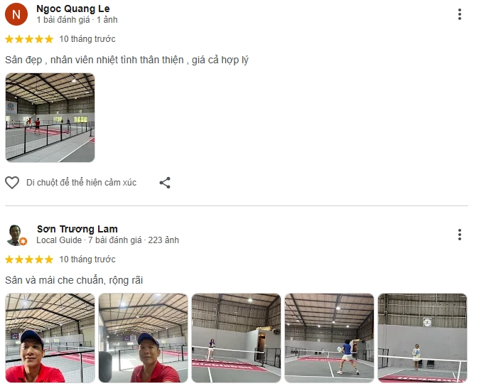 Đánh giá của người chơi tại sân Pickleball Lu33 2