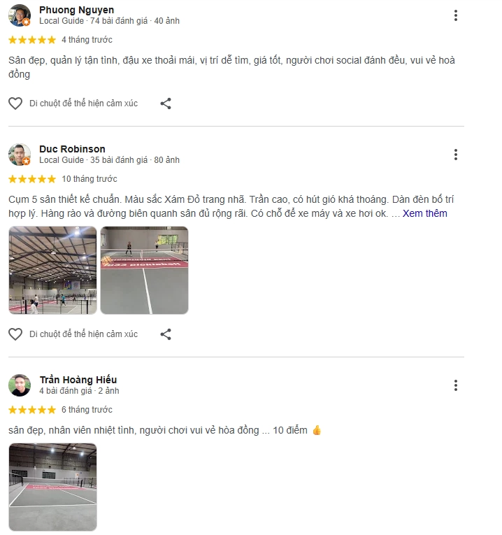 Đánh giá của người chơi tại sân Pickleball Lu33 3