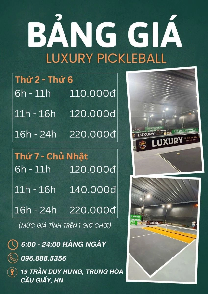 Giá thuê sân Pickleball Luxury