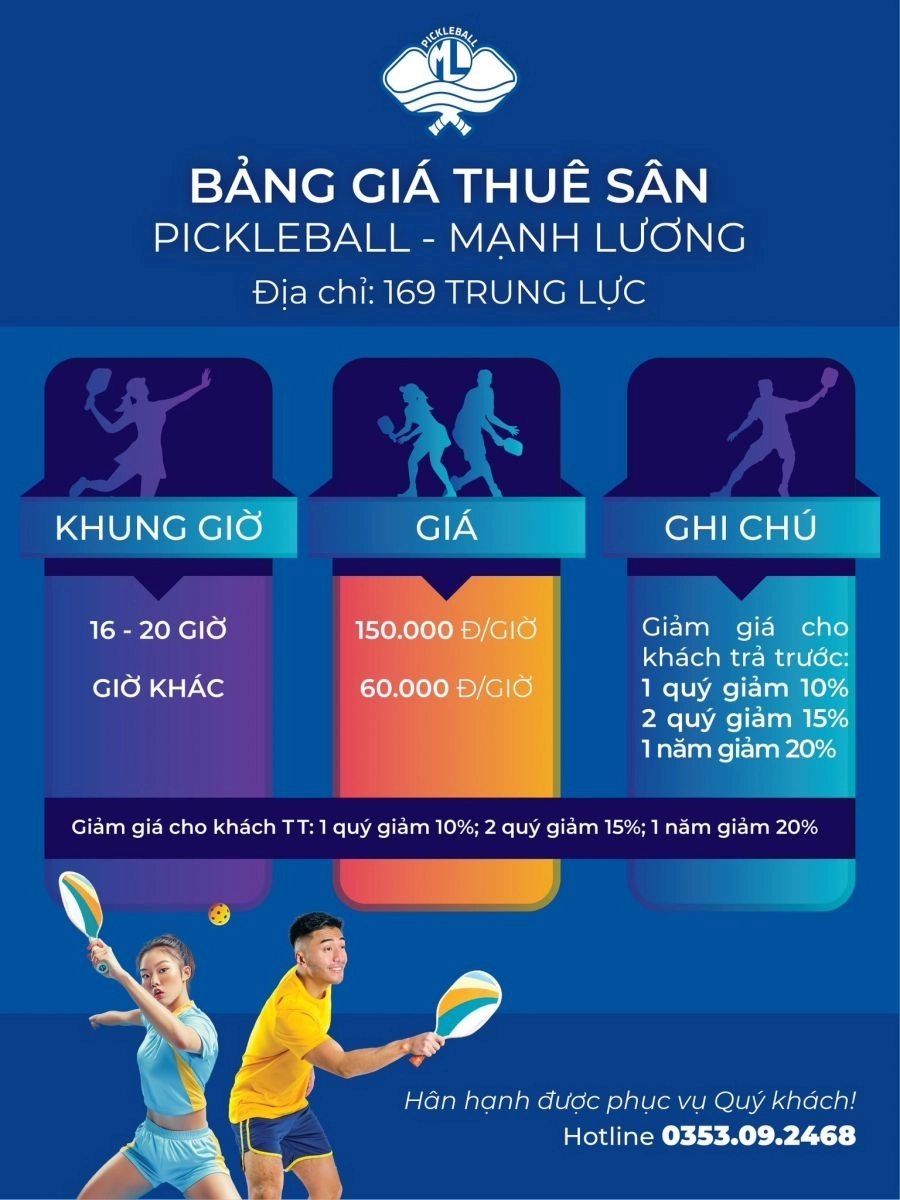 Bảng giá thuê sân pickleball mạnh lương
