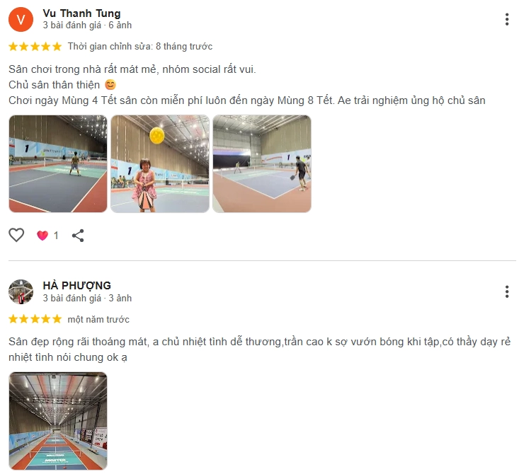  Đánh giá của người chơi tại sân Pickleball Master 