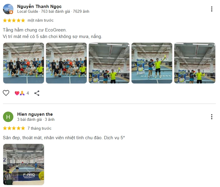 Đánh giá của người chơi tại sân Pickleball Master Bros