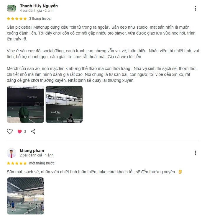 Đánh giá của người chơi tại sân Pickleball Matchup