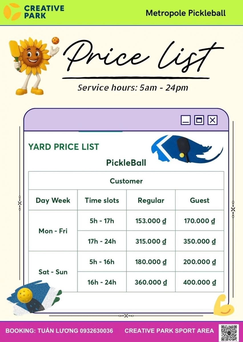 Giá thuê sân Pickleball Metropole Hồ Chí Minh
