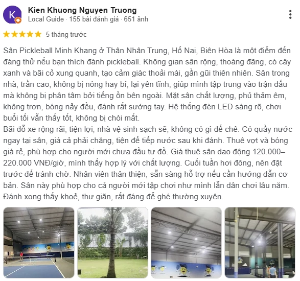 Đánh giá của người chơi tại sân Pickleball Minh Khang