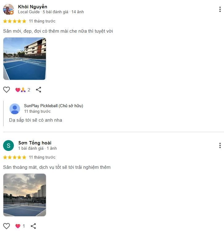 Đánh giá của người chơi tại sân Pickleball Minh Khang An Phú 