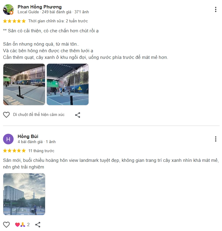 Đánh giá của người chơi tại sân Pickleball Minh Khang An Phú 