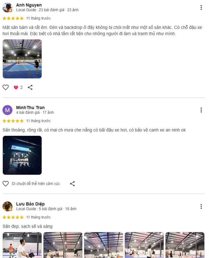 Đánh giá của người chơi tại sân Minry Pickleball Club 1