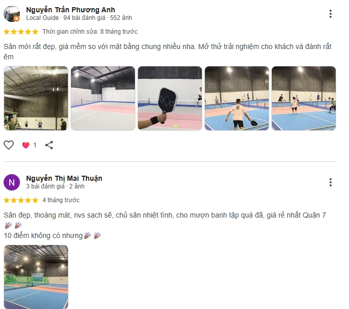 Đánh giá của người chơi tại sân Minry Pickleball Club 2