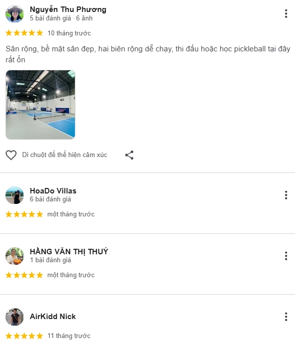 Đánh giá của người chơi tại sân Pickleball Mitsuba