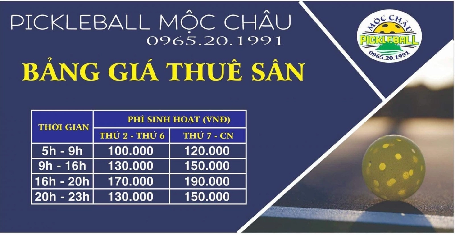 Giá thuê sân Pickleball Mộc Châu