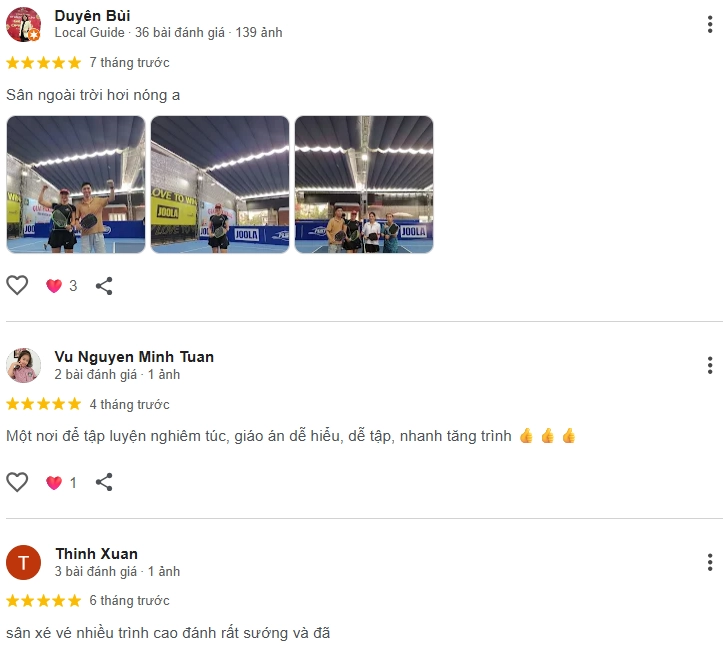 Đánh giá của người chơi tại sân Pickleball MST