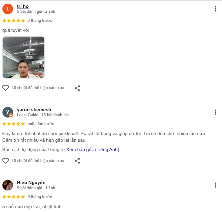 Đánh giá của người chơi tại sân Pickleball MTĐ