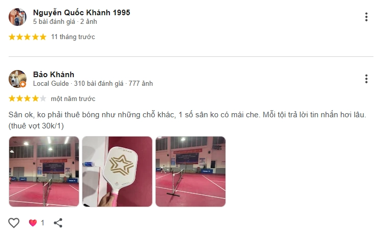 Đánh giá của người chơi tại sân Pickleball Mỹ Đình
