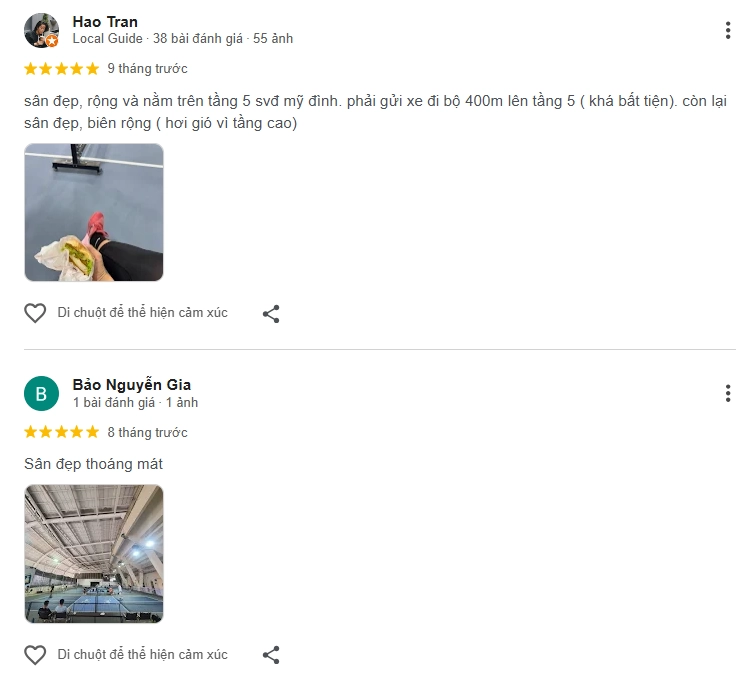 Đánh giá của người chơi tại sân Pickleball My Dink 5