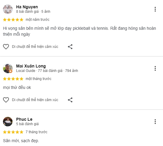 Đánh giá của người chơi tại sân Pickleball Nam Long 1