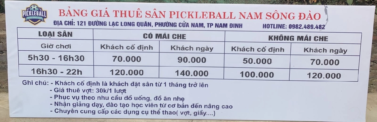 Giá thuê sân Pickleball Nam Sông Đào