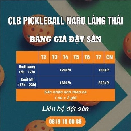 Giá thuê sân Pickleball Naro Làng Thái