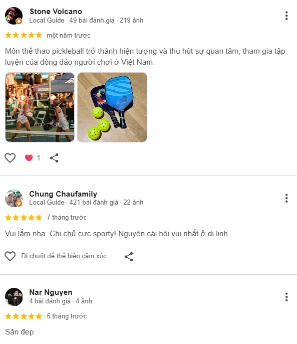 Đánh giá của người chơi tại sân Pickleball Ngọc Sơn