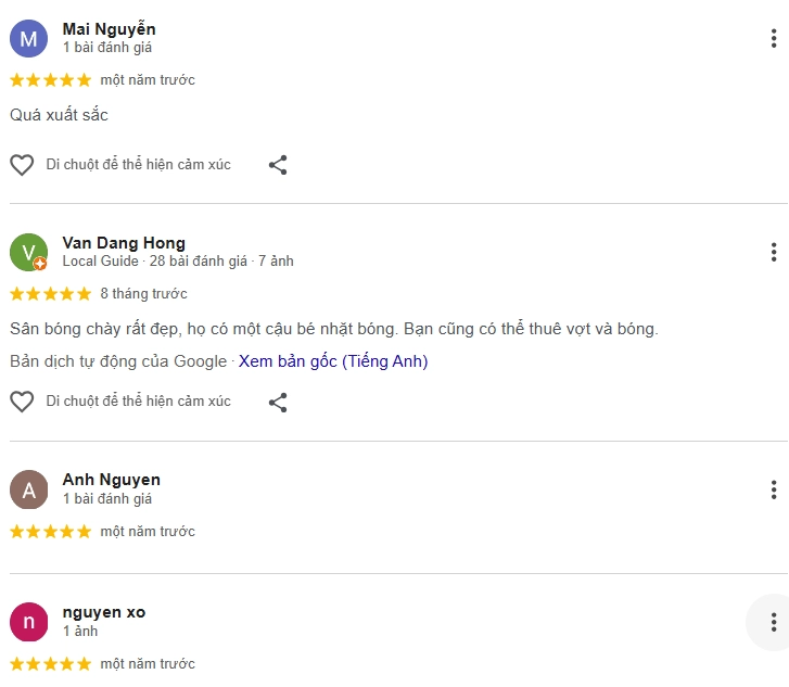 Đánh giá của người chơi tại sân Pickleball Ngọc Thuỵ