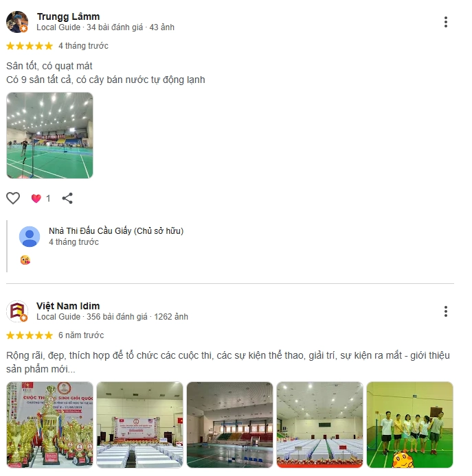 Đánh giá của người chơi tại sân Pickleball Nhà Thi Đấu Cầu Giấy 2