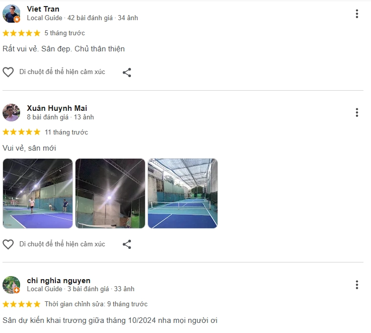 Đánh giá của người chơi tại sân Pickleball Nhân Nghĩa 2
