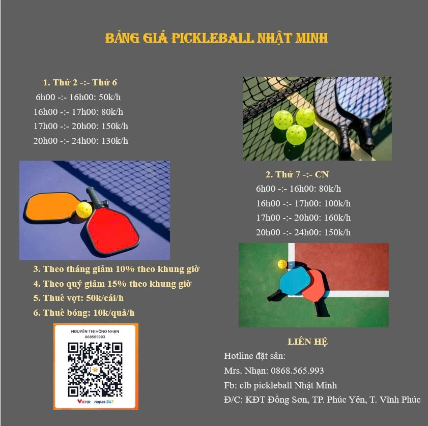 Giá thuê sân Pickleball Nhật Minh