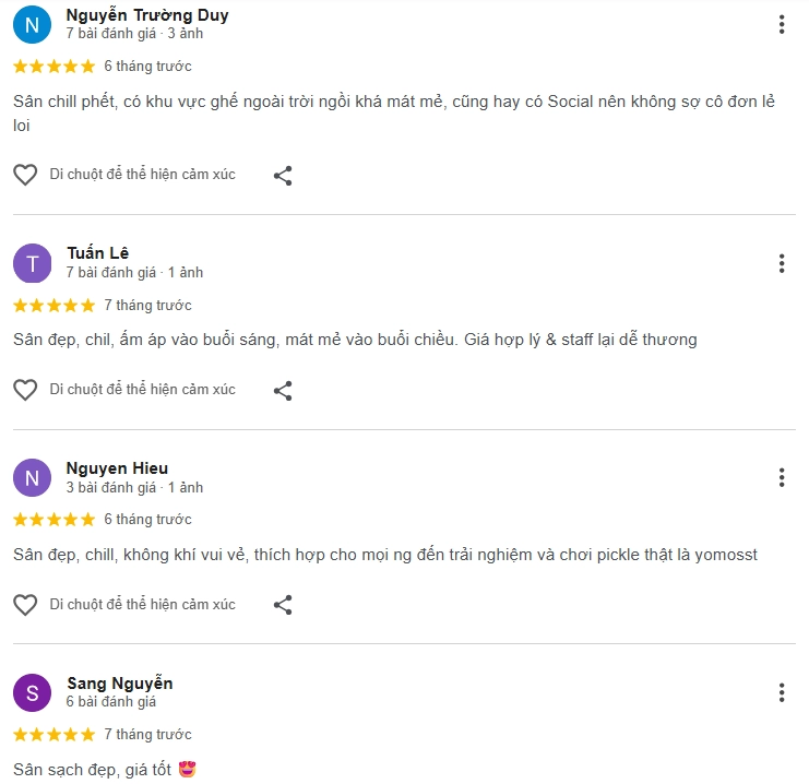 Đánh giá của người chơi tại sân Pickleball No Day Off
