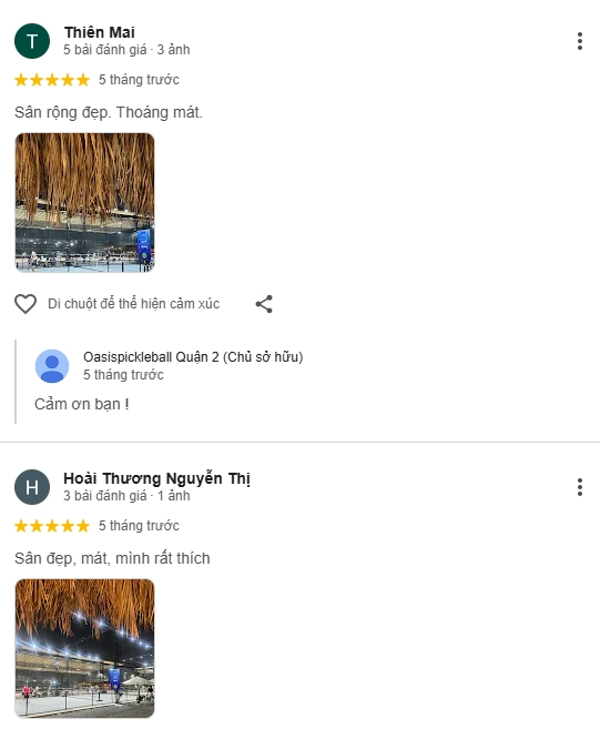 Đánh giá của người chơi tại sân Oasis Pickleball Hồ Chí Minh 2