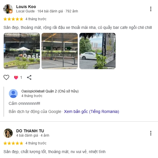 Đánh giá của người chơi tại sân Oasis Pickleball Hồ Chí Minh 3