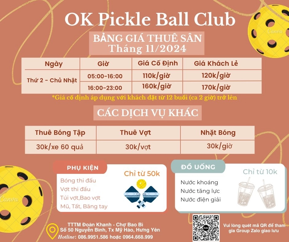 Giá thuê sân Pickleball OK