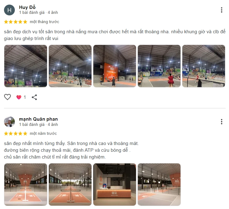 Đánh giá của người chơi tại sân Pickleball OK