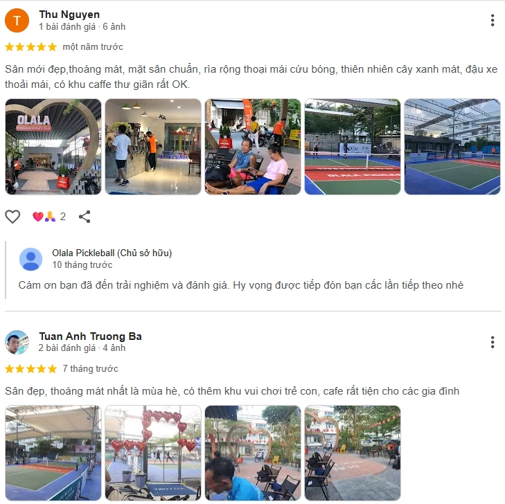 Đánh giá của người chơi tại sân Pickleball Olala