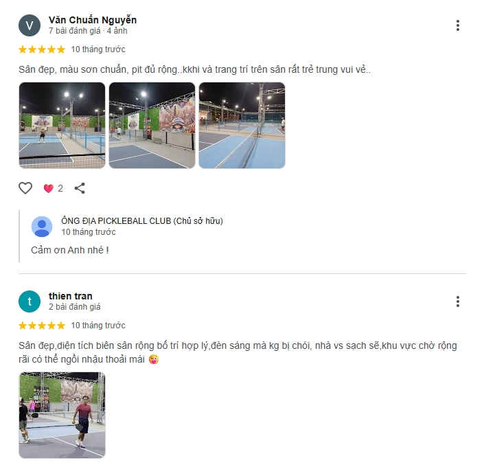 Đánh giá của người chơi tại sân Pickleball Ông Địa 1