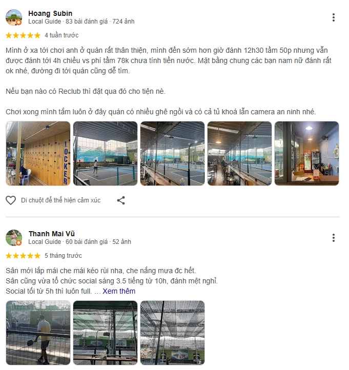 Đánh giá của người chơi tại sân Pickleball Ông Địa 3