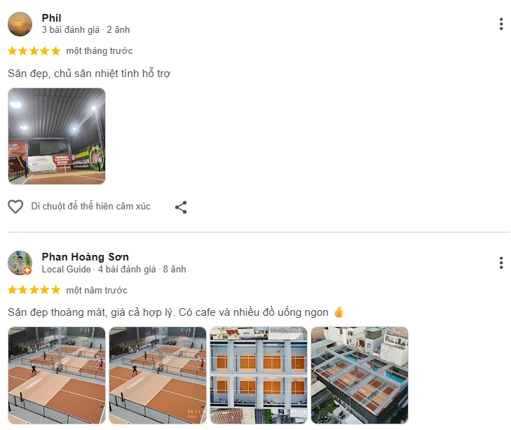  Đánh giá của người chơi tại sân Pickleball Pandora