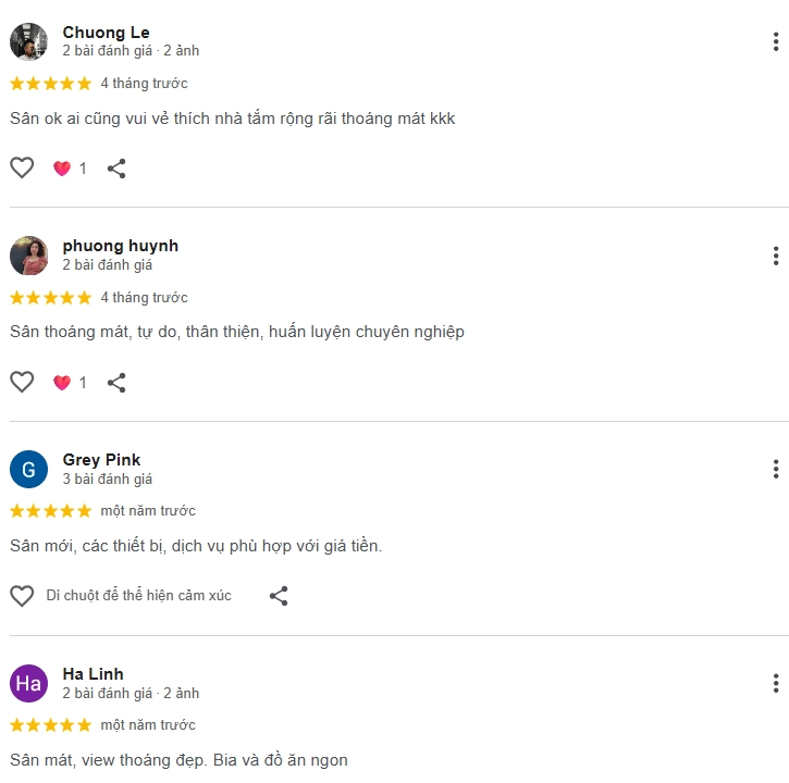 Đánh giá của người chơi tại sân Pickleball PFA