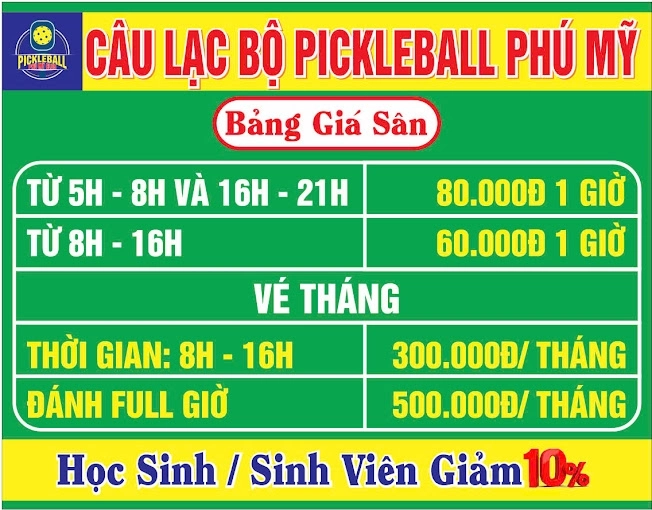 Giá thuê sân Pickleball Phú Mỹ