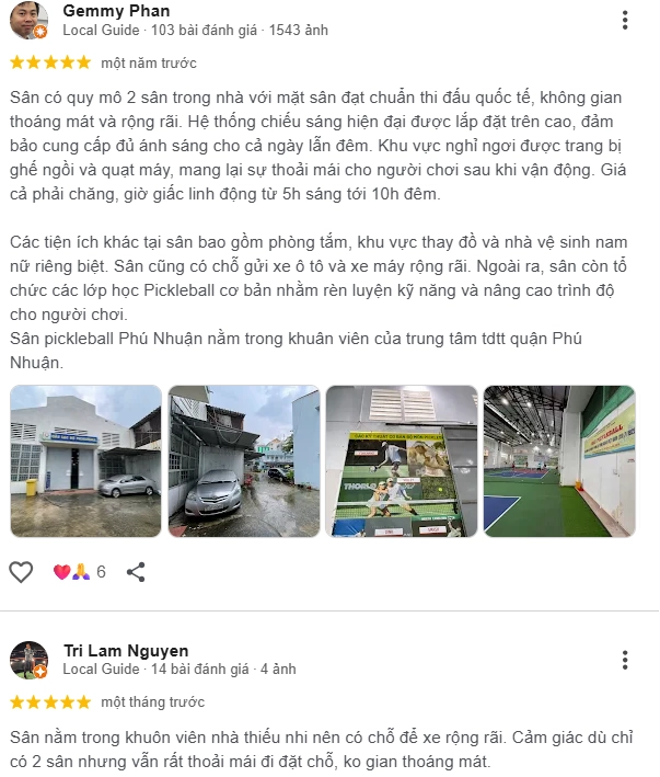 Đánh giá của người chơi tại sân Pickleballl Phú Nhuận