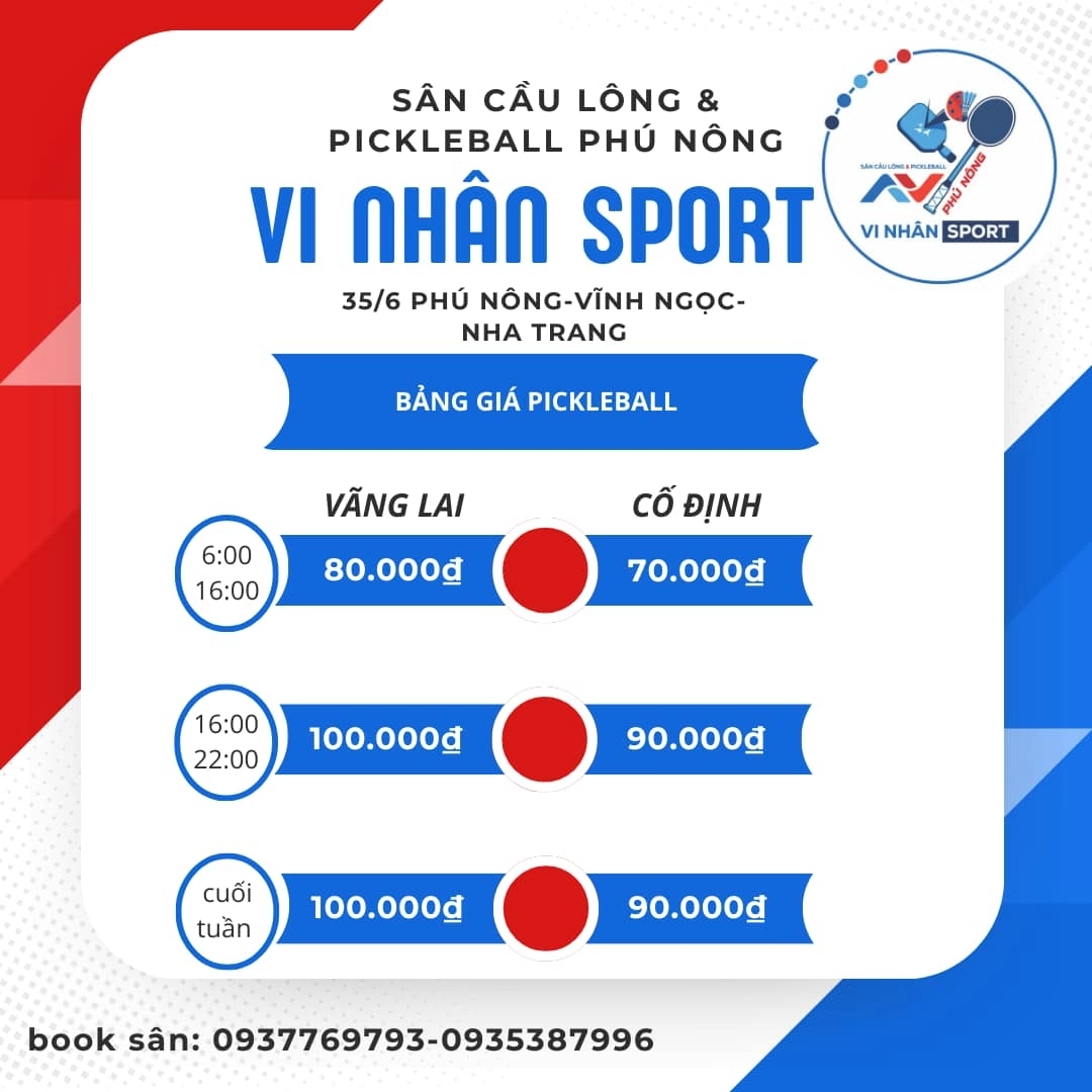 Giá thuê sân Pickleball Phú Nông