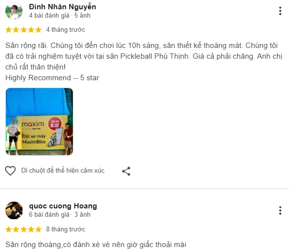 Đánh giá của người chơi tại sân Pickleball Phú Thịnh