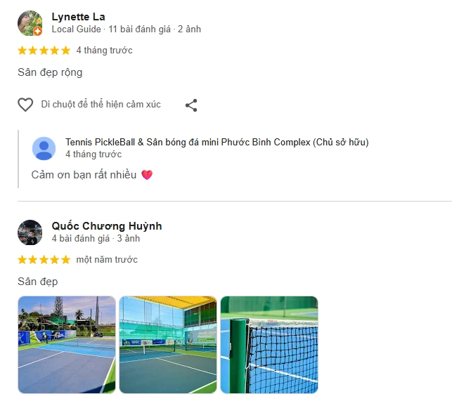 Đánh giá của người chơi tại sân Pickleball Phước Bình