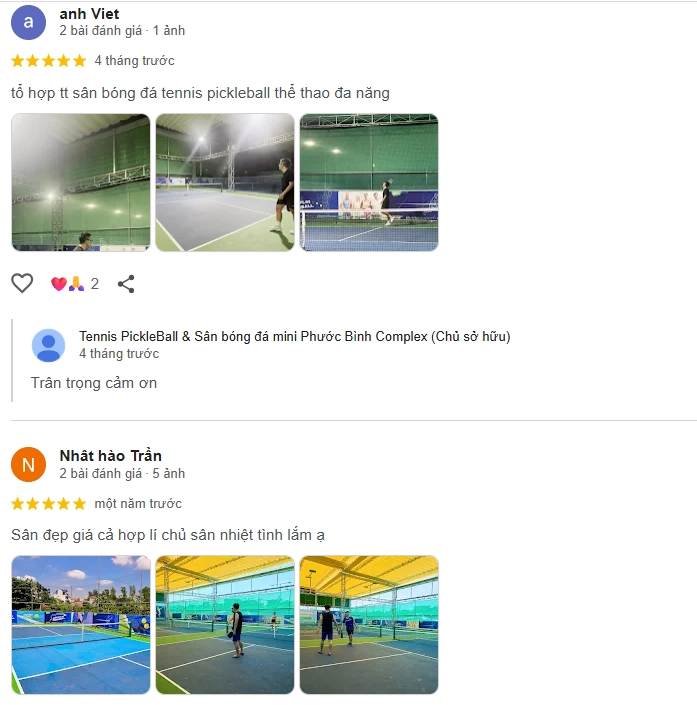 Đánh giá của người chơi tại sân Pickleball Phước Bình